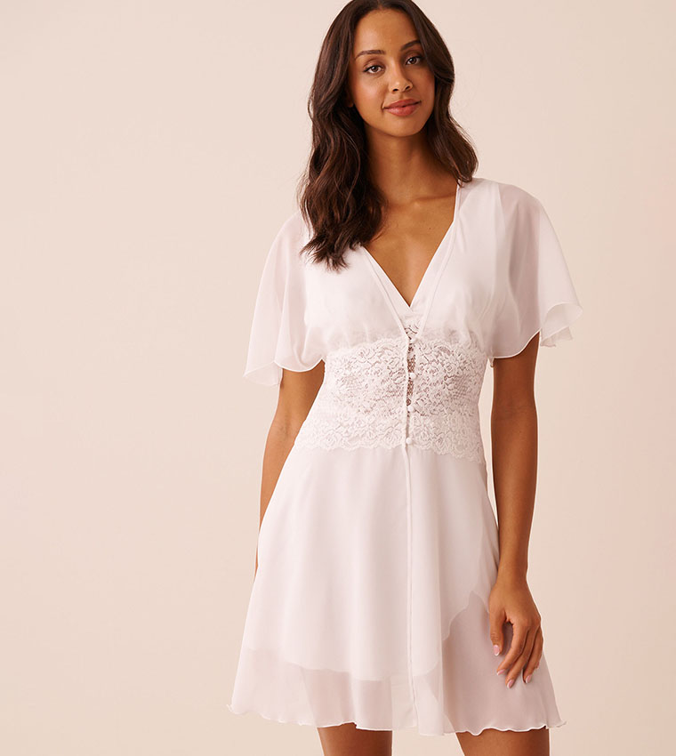 Chiffon and Lace Open Front Nightdress