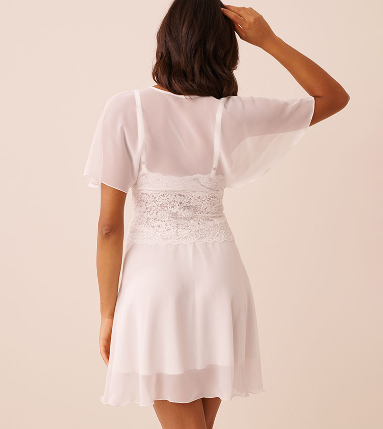 Chiffon and Lace Open Front Nightdress