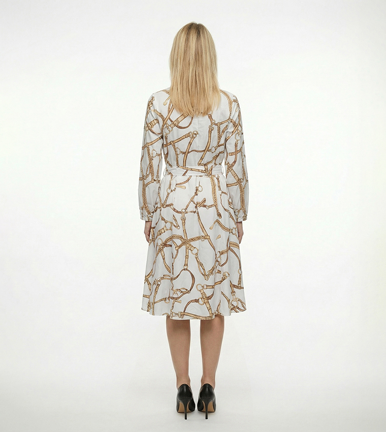 فستان ميدي كم طويل بقبة بنقشة