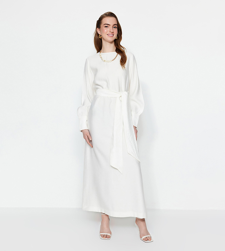 Solid Belt Detail Midaxi Dress