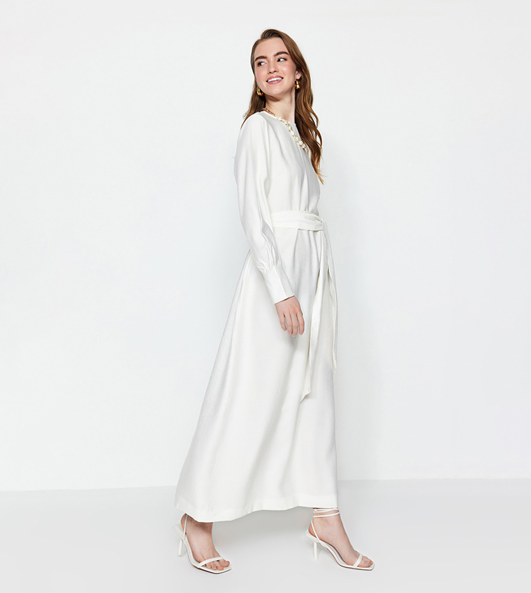 Solid Belt Detail Midaxi Dress