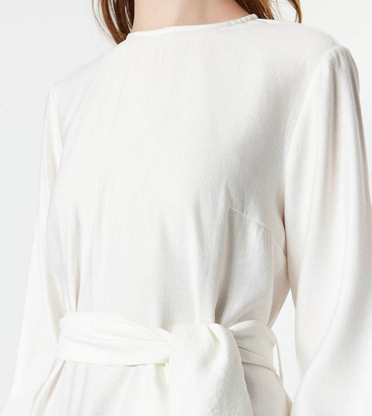 Solid Belt Detail Midaxi Dress