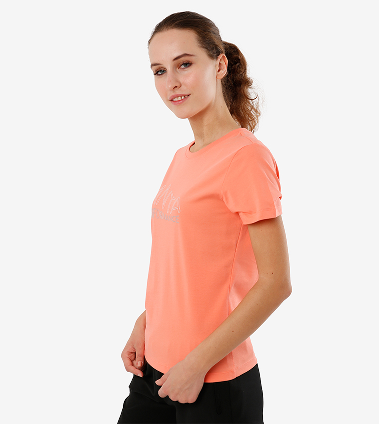 تي شيرت بأكمام قصيرة لون برتقالي