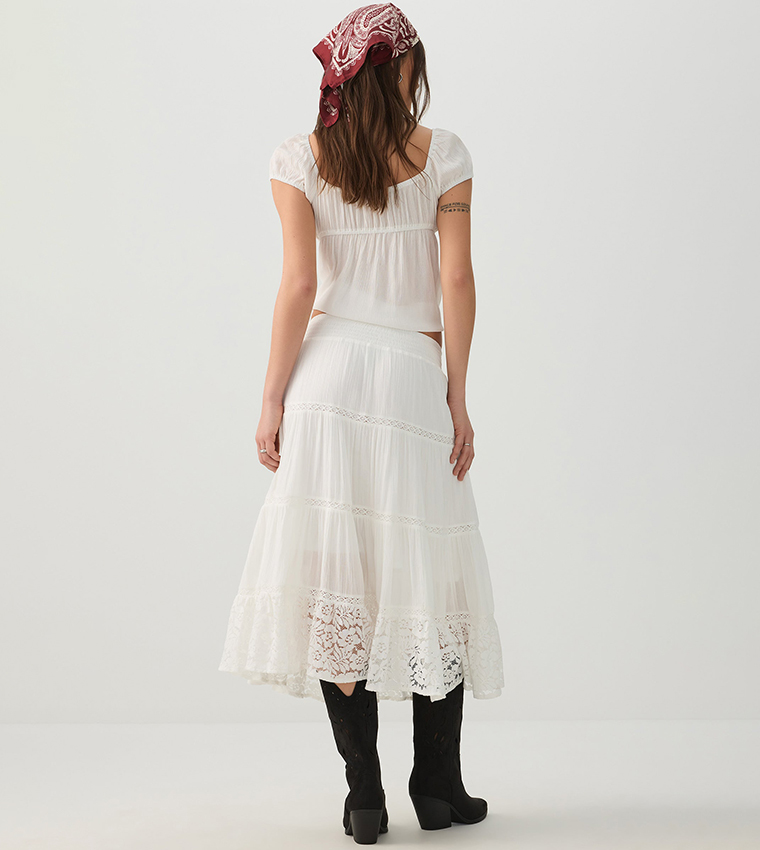 Lace Detail Tiered Midi Skirt