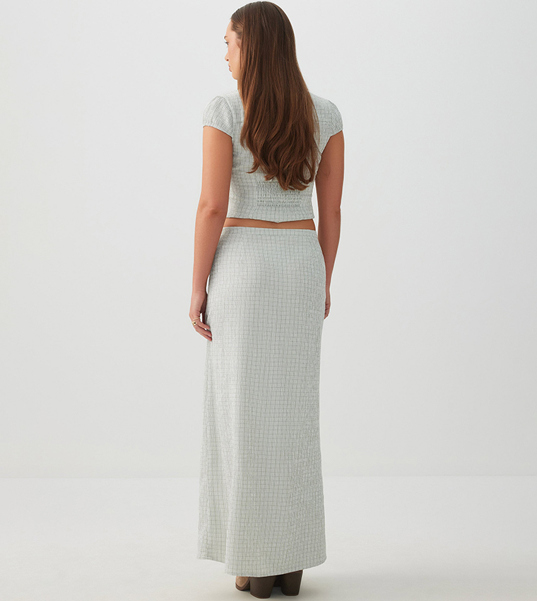 Checkered Elastic Waist Maxi Skirt
