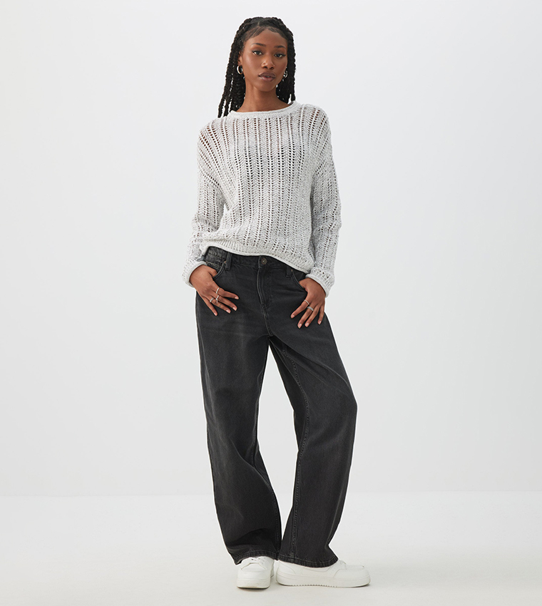 Ardene  Round Neck Sweaters - LIGHT GREY Round Neck Sweaters