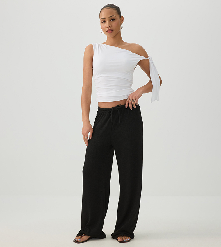 Solid Off Shoulder Tie Detail Top