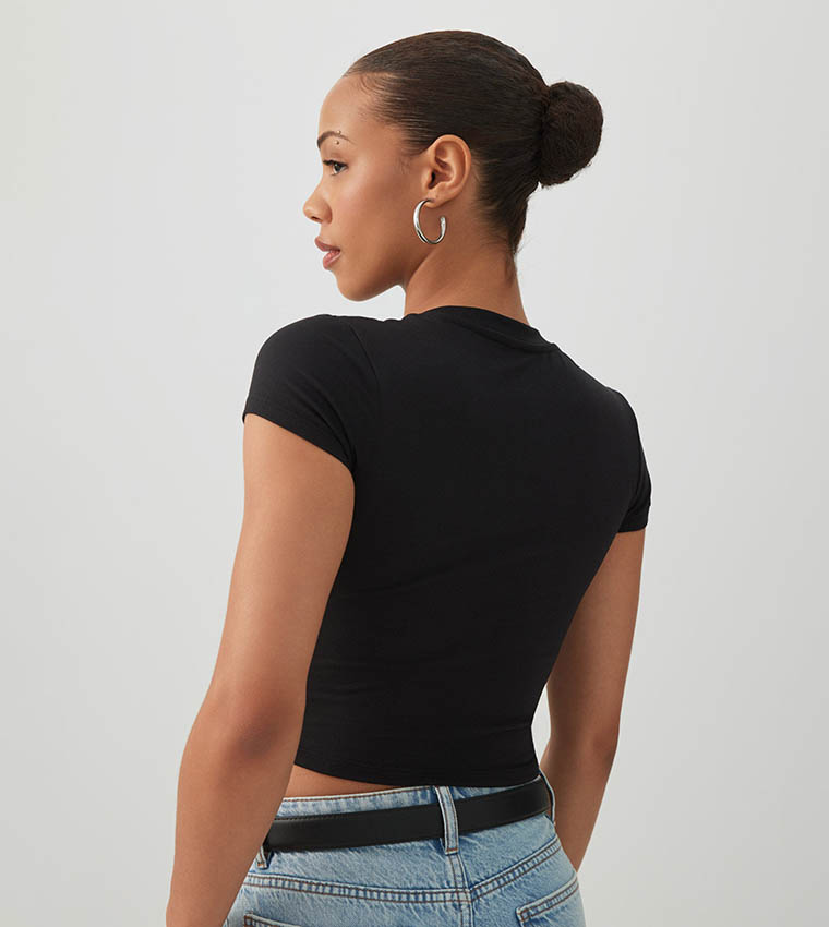 Solid Crew Neck Crop T-Shirt