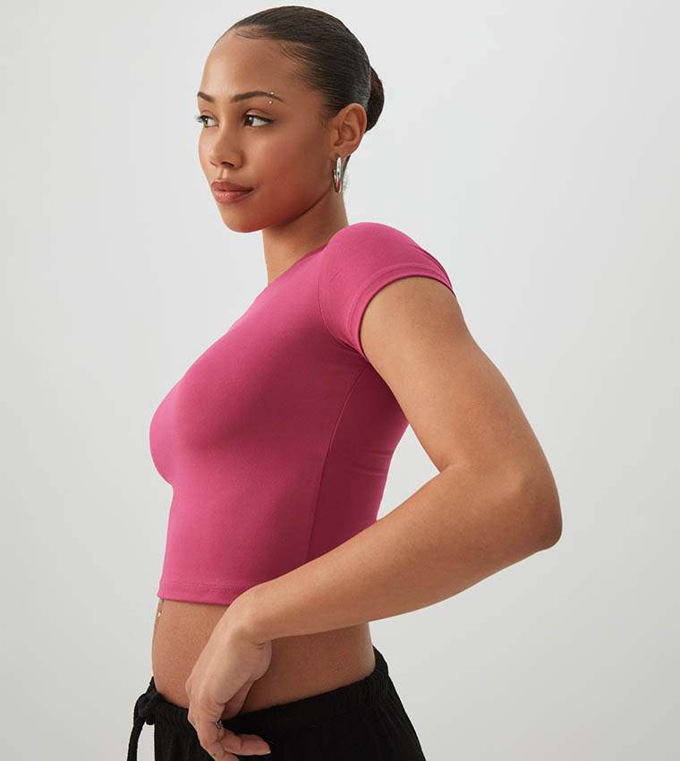 Solid Crew Neck Crop T-Shirt