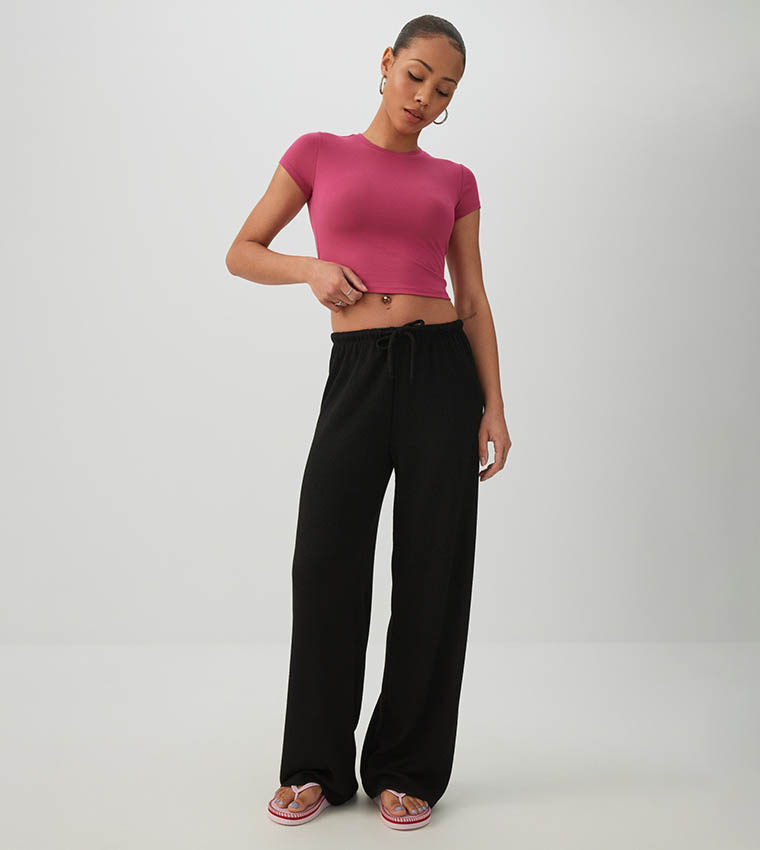 Solid Crew Neck Crop T-Shirt