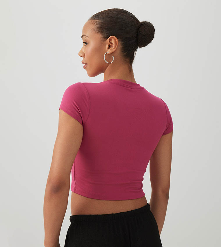 Solid Crew Neck Crop T-Shirt