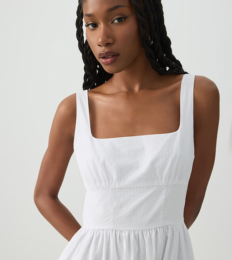 Striped Square Neck Midi Dress