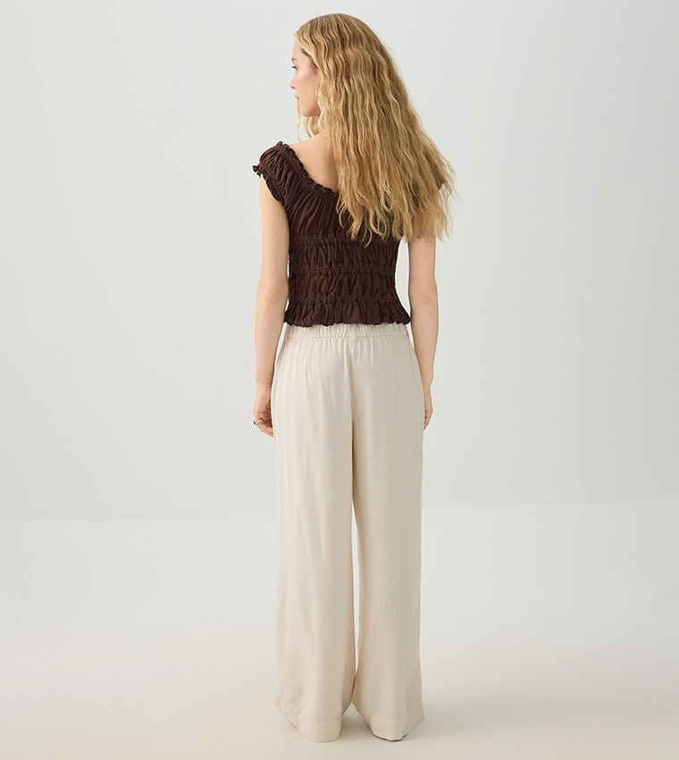 Linen Blend Wide Leg Tailored Pants