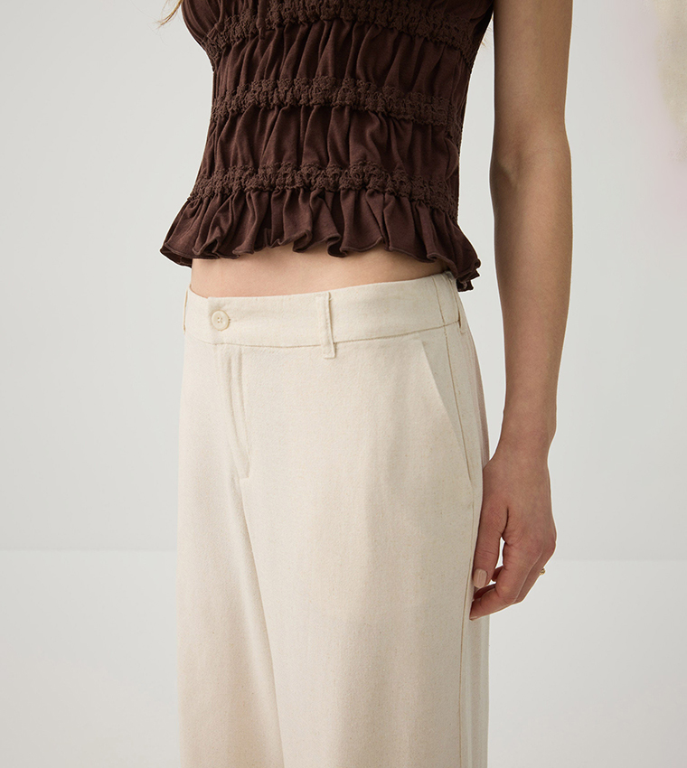 Linen Blend Wide Leg Tailored Pants