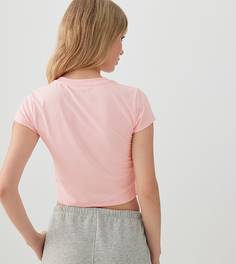 Solid Crew Neck Crop T-Shirt