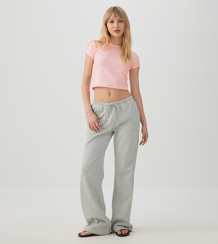 Solid Crew Neck Crop T-Shirt
