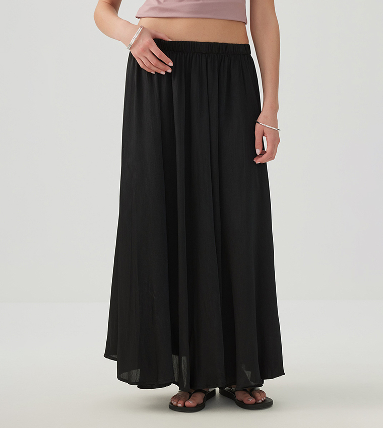 Elastic Waist Satin Maxi Skirt