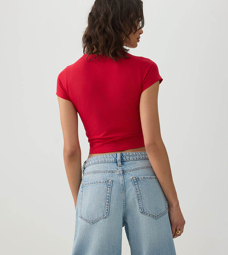 Solid Crew Neck Crop T-Shirt