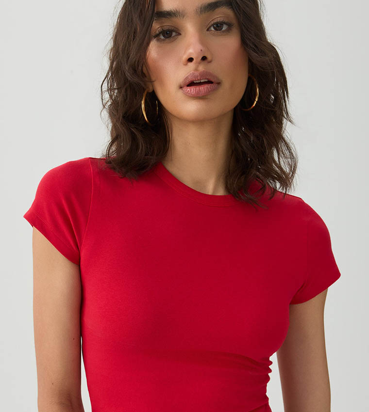 Solid Crew Neck Crop T-Shirt