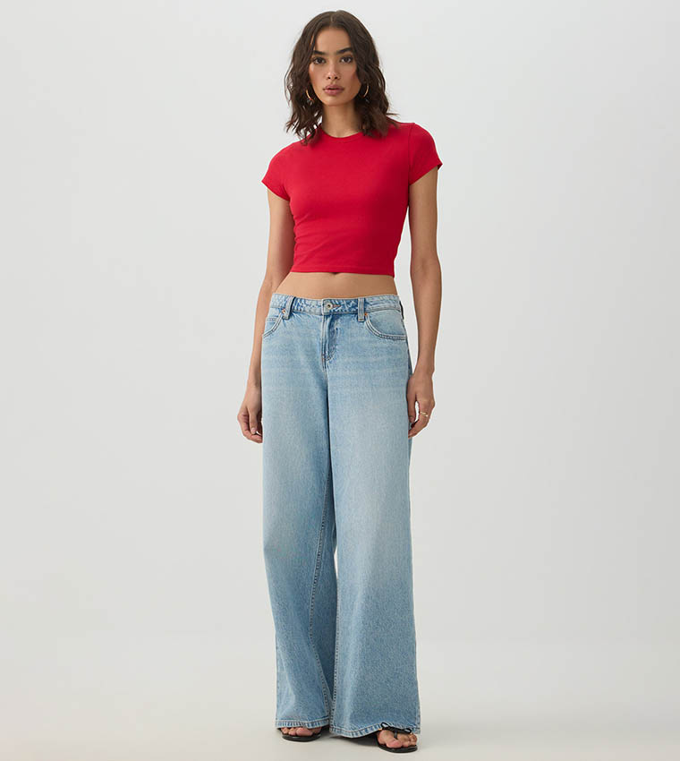 Solid Crew Neck Crop T-Shirt