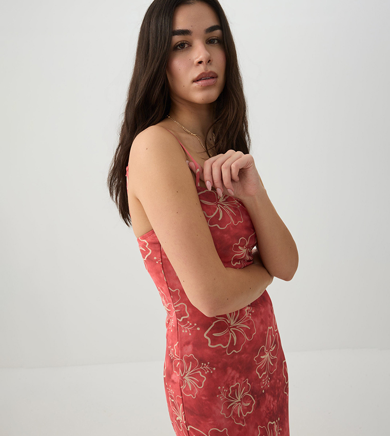 Floral Print Mesh Midi Dress