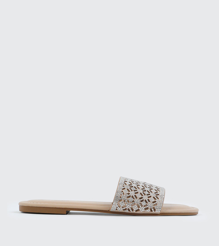 Embellished Strap Open Toe Flat Sandals