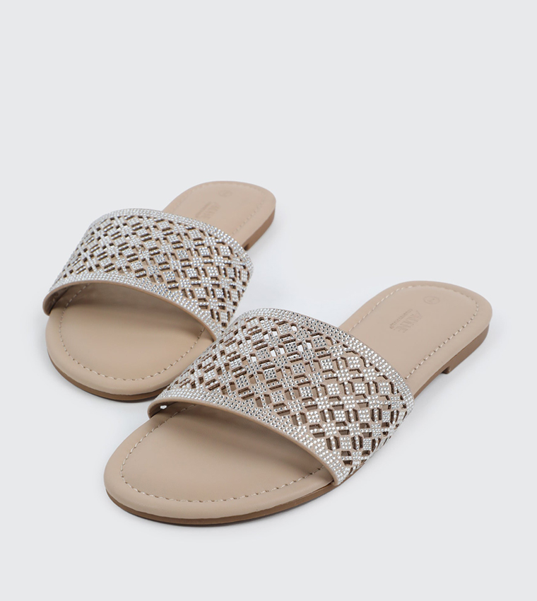 Embellished Strap Open Toe Flat Sandals