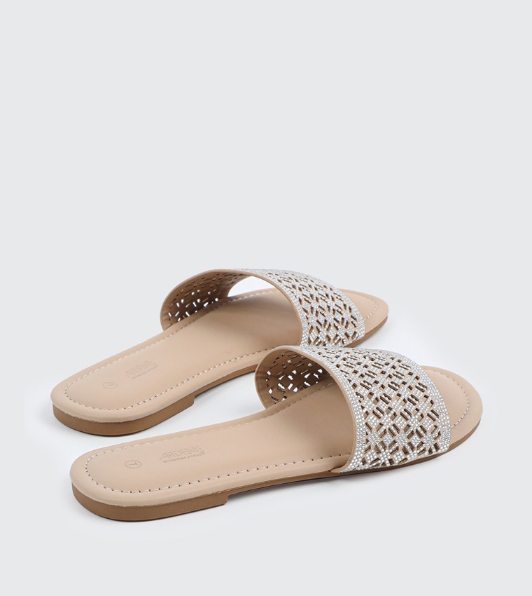 Embellished Strap Open Toe Flat Sandals