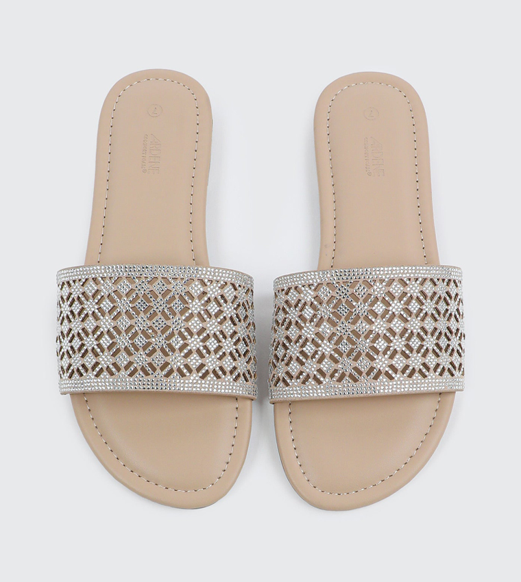 Embellished Strap Open Toe Flat Sandals
