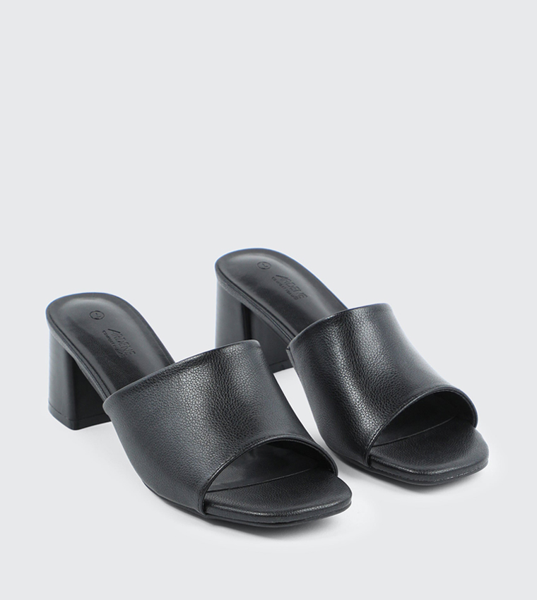 Textured Square Toe Heeled Sandals