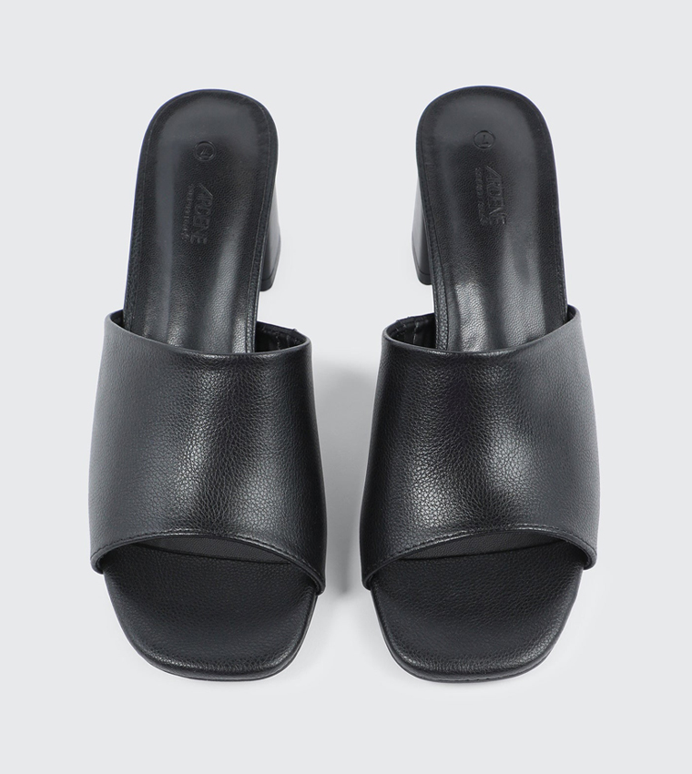 Textured Square Toe Heeled Sandals