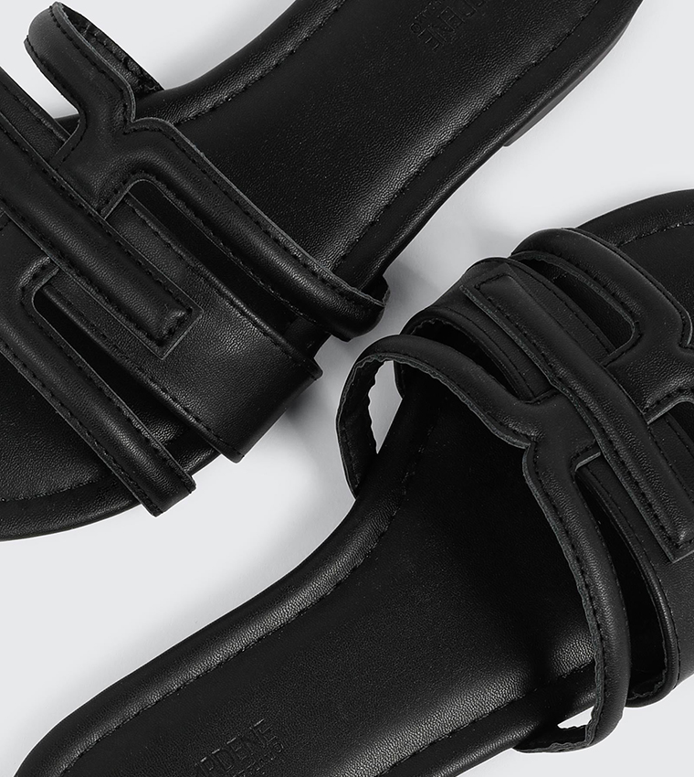 Textured Open Toe Flat Sandals