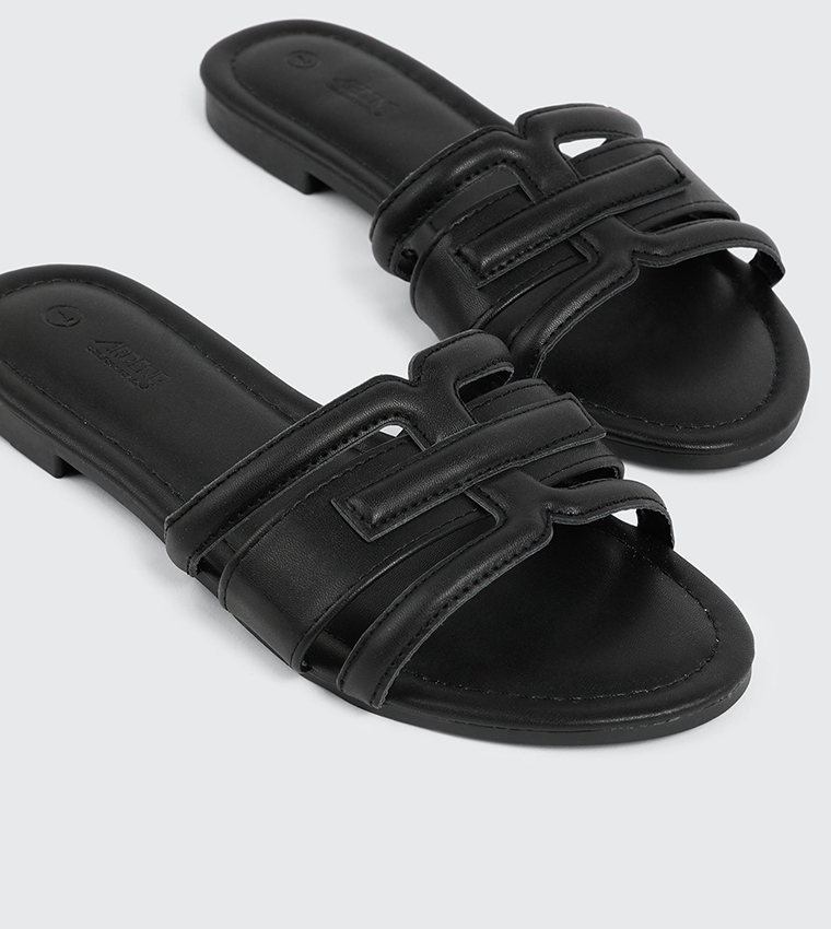 Textured Open Toe Flat Sandals