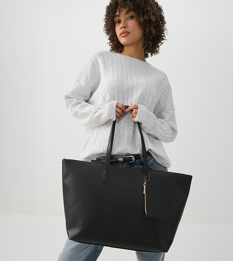 Textured Tote Bag with Coin Pouch
