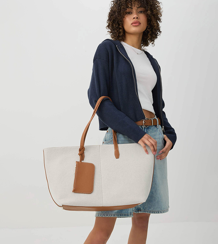 Textured Tote Bag with Coin Pouch