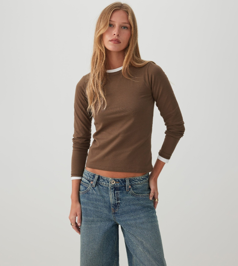 Ardene  Long Sleeve T-Shirts - Brown Long Sleeve T-Shirts
