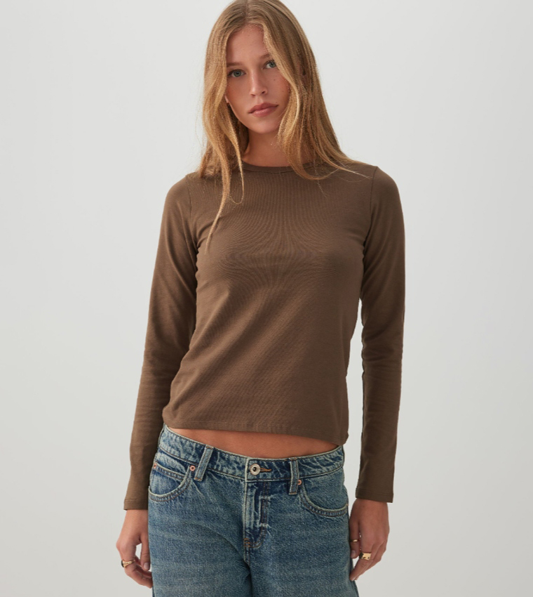 Ardene  Long Sleeve T-Shirts - Brown Long Sleeve T-Shirts