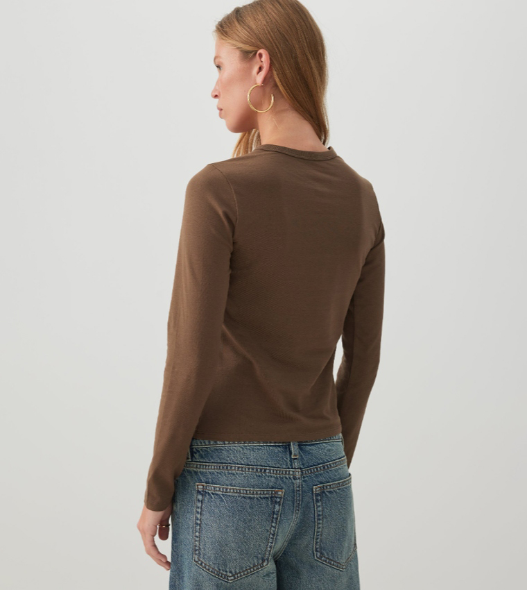 Ardene  Long Sleeve T-Shirts - Brown Long Sleeve T-Shirts