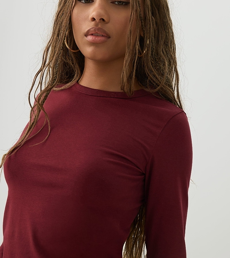 Ardene  Long Sleeve T-Shirts - Burgundy Long Sleeve T-Shirts