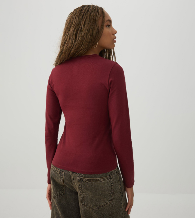 Ardene  Long Sleeve T-Shirts - Burgundy Long Sleeve T-Shirts