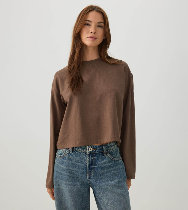 Ardene  Long Sleeve T-Shirts - Brown Long Sleeve T-Shirts