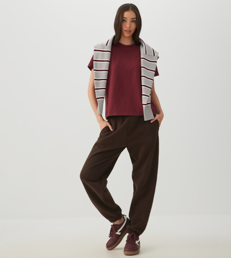 Ardene  Short Sleeve T-Shirts - Burgundy Short Sleeve T-Shirts