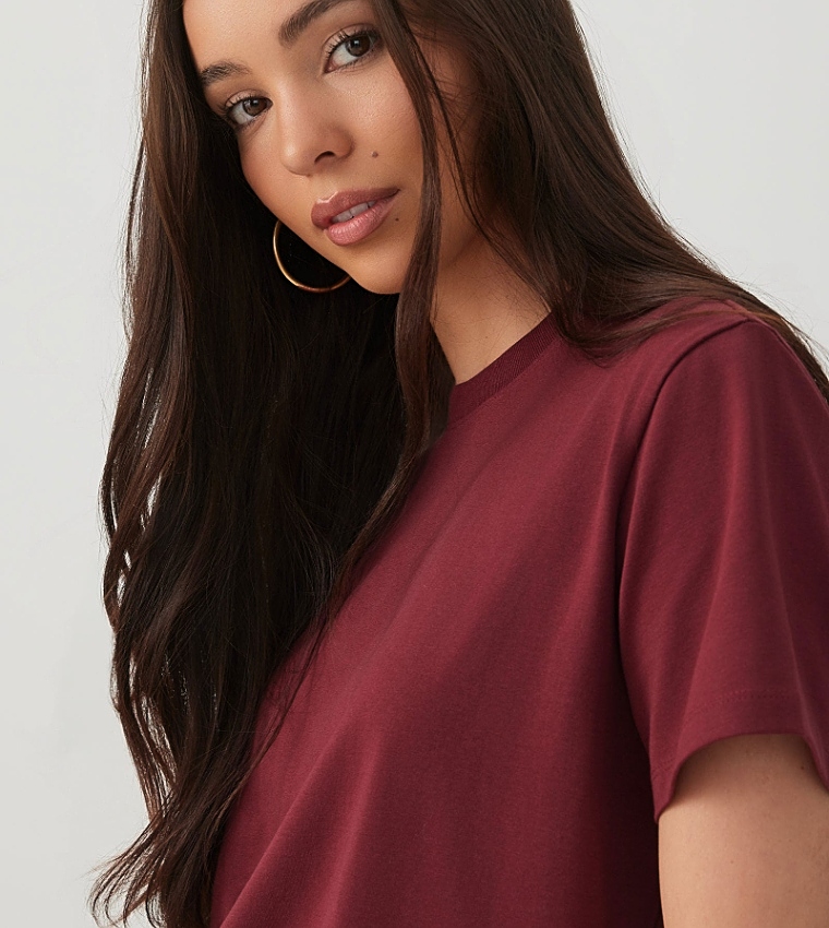 Ardene  Short Sleeve T-Shirts - Burgundy Short Sleeve T-Shirts