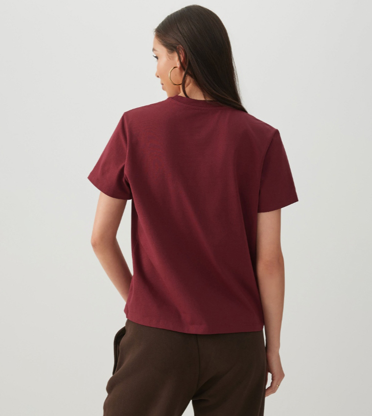 Ardene  Short Sleeve T-Shirts - Burgundy Short Sleeve T-Shirts