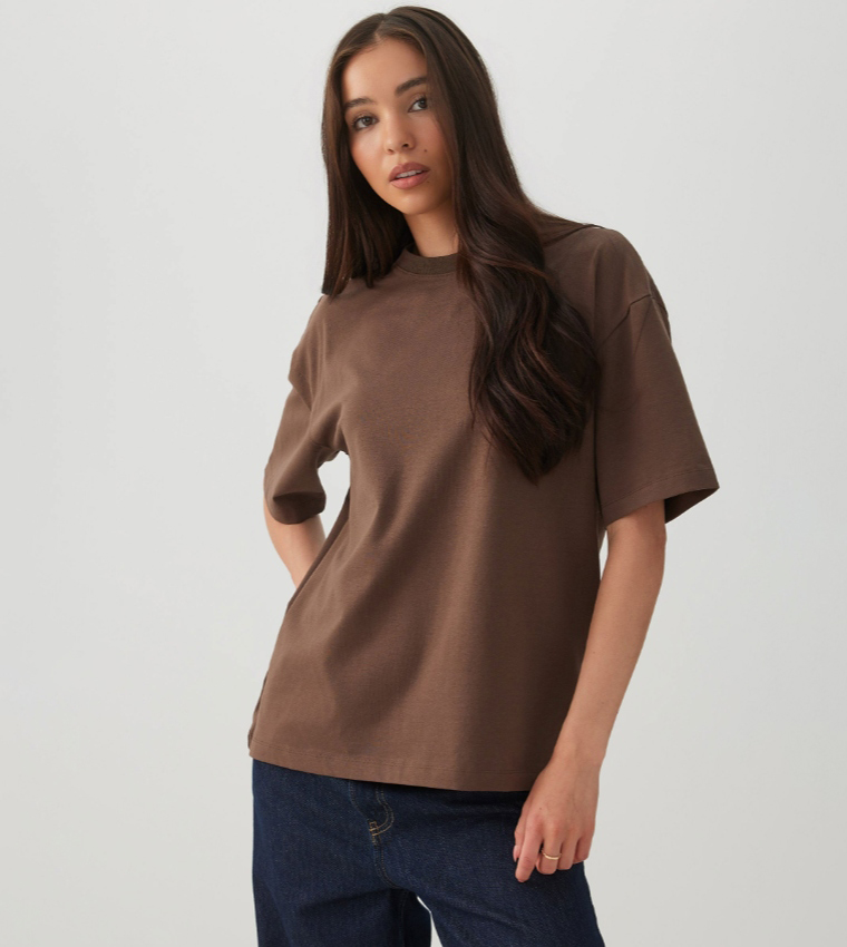 Ardene  Short Sleeve T-Shirts - Brown Short Sleeve T-Shirts
