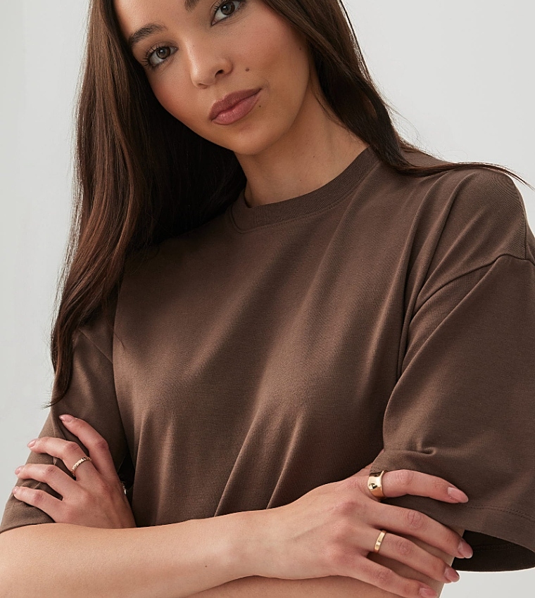 Ardene  Short Sleeve T-Shirts - Brown Short Sleeve T-Shirts
