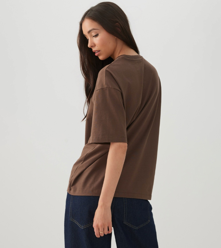 Ardene  Short Sleeve T-Shirts - Brown Short Sleeve T-Shirts