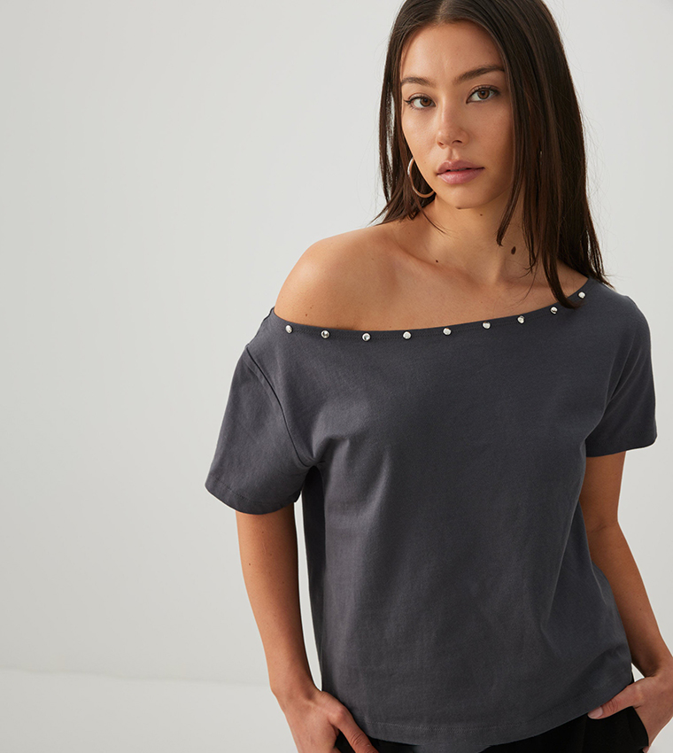 Ardene  Cropped Tops - Dark Grey Cropped Tops