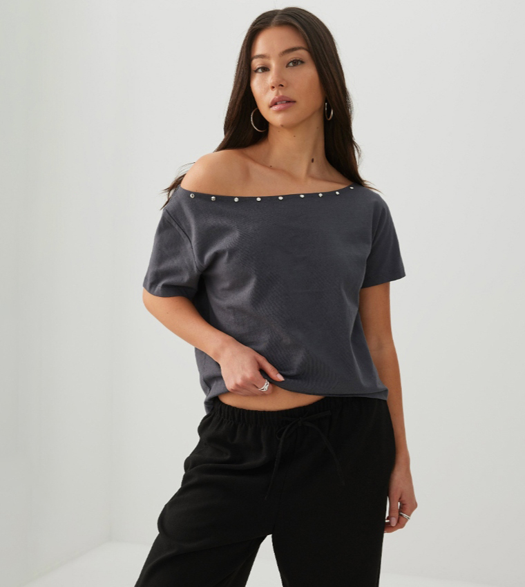 Ardene  Cropped Tops - Dark Grey Cropped Tops