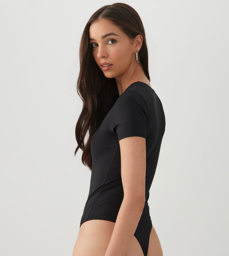 PURAFORM™ Solid Crew Neck Bodysuit Top